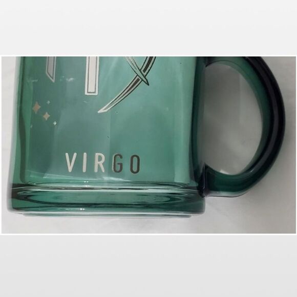 New Coffee Glass Virgo Zodiac Green Transparent Silver Star Constellation NWT - Picture 5 of 13